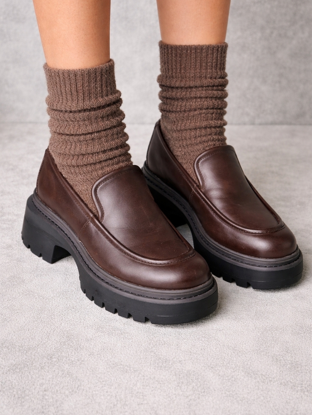Michael Kors Chunky Loafers 6.5 Chocolate Brown Leather Shiloh Lug Retro New$175